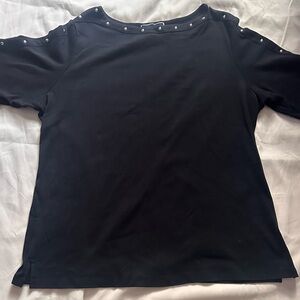 Karen Scott Womens 1X Black Studded Short Sleeve Top Plus Size